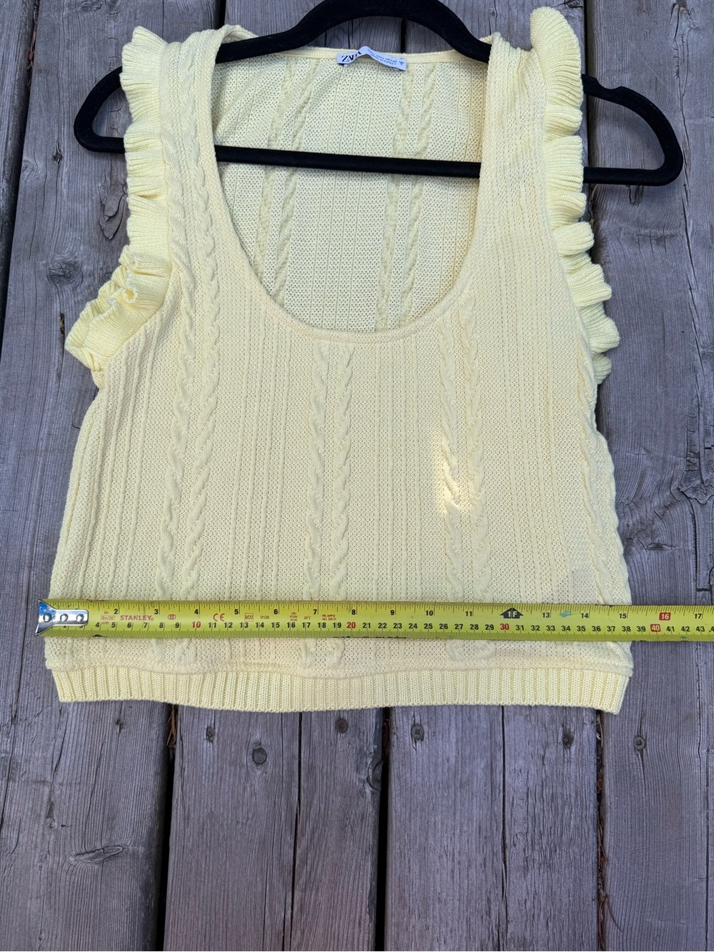 Zara Pale Yellow Cable-Knit Ruffle Tank - Picture 4 of 5